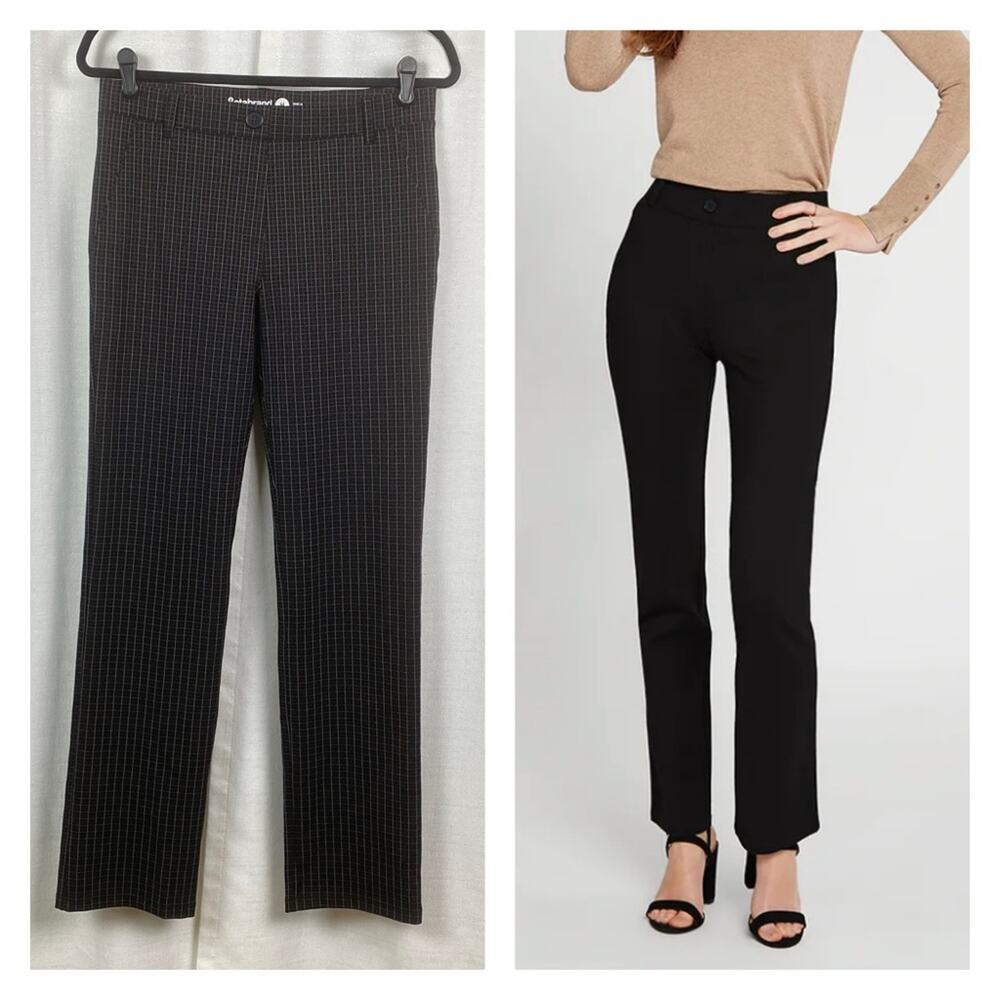 Betabrand Black Brown&White Plaid Straight Leg Dress Pant Yoga Pants Sz.M